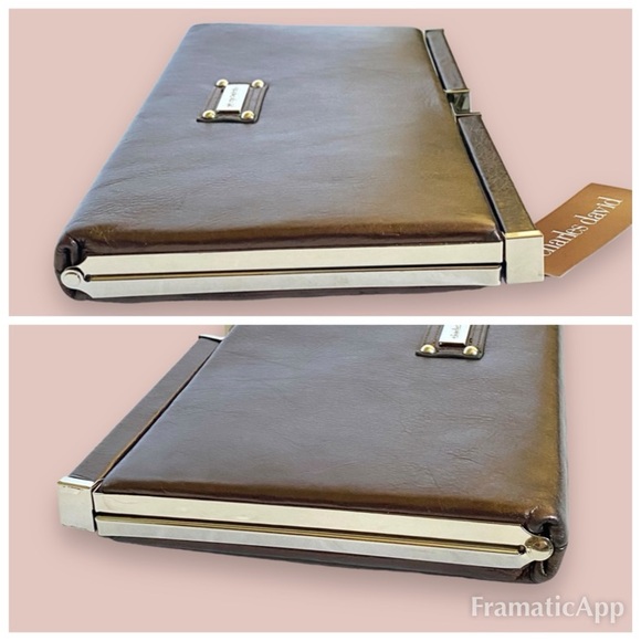 NWT Charles David Metallic Bronze Leather Oversized Clutch 12.25 x 6.25” - Picture 10 of 12
